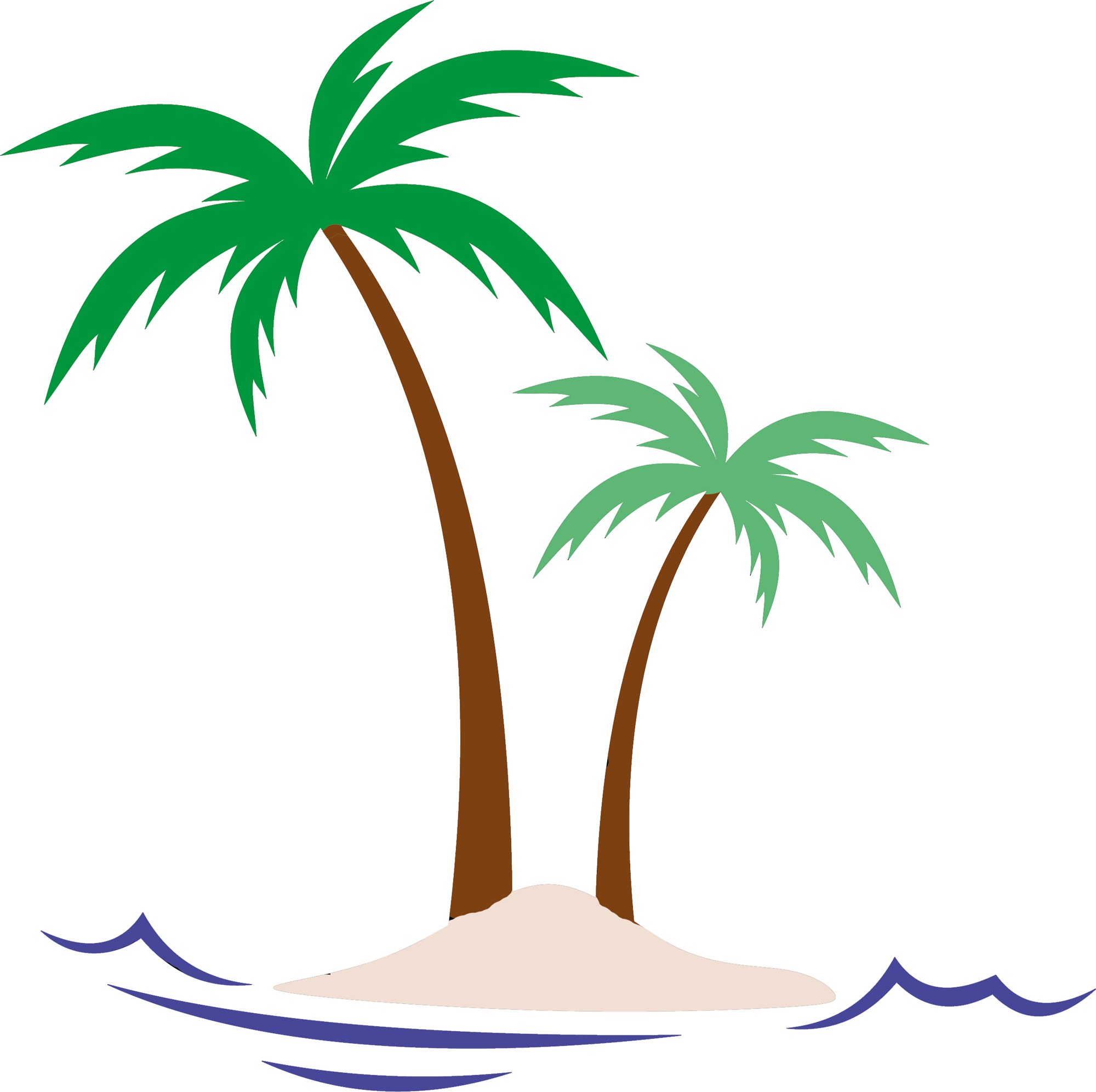 En bild som föreställer en palm på en liten ö i havet